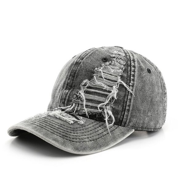 NEW Retro Solid Color Black Distressed Denim Washed Baseball Cap - Picture 2 of 4
